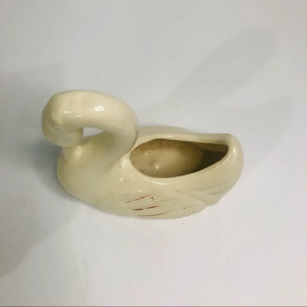 vintage whimsical white swan ceramic white planter 1930's-40's kitschy dish bird